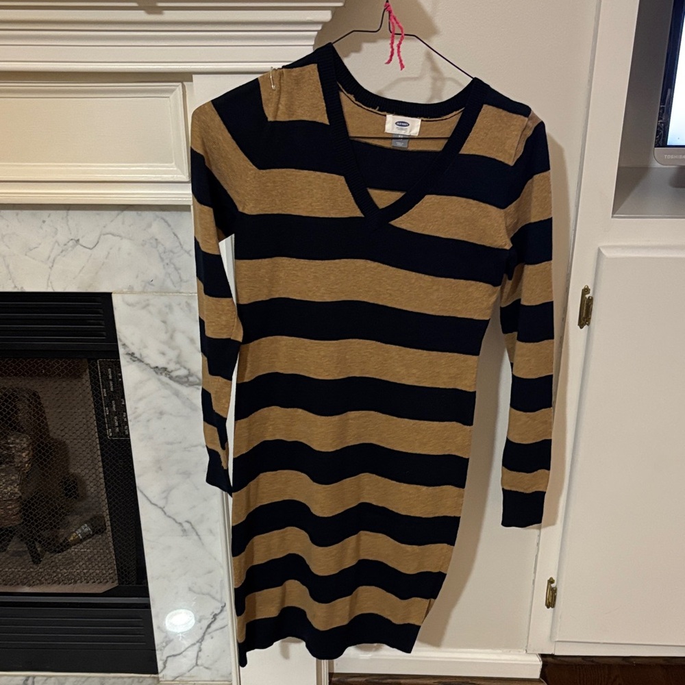 Striped V-Neck navy/camel Sweater Dress